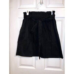 NWT KANCY KOLE High Waist A-Line Paperbag Waist Skirt with Pockets Black Sz L